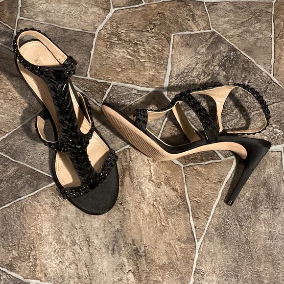 New BCBGMaxAzria Black Ping Beaded High Heels Sz 7 - Picture 5 of 9